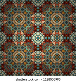 Stylish beige, orange and brown texture. Vector abstract geometric background. Seamless pattern with rhombus and polygons forming abstract wallpaper.