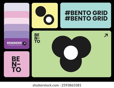 stylish bento grid UI design with abstract geometric shapes 