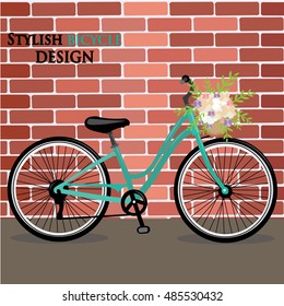 Stylish bicycle design with flowers. Flat style vector illustration.