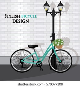 Stylish bicycle design with flowers. Flat style vector illustration.