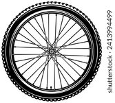 Stylish bicycle front wheel. Template, element for design. Vector monochrome illustration.