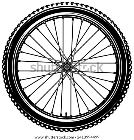 Stylish bicycle front wheel. Template, element for design. Vector monochrome illustration.