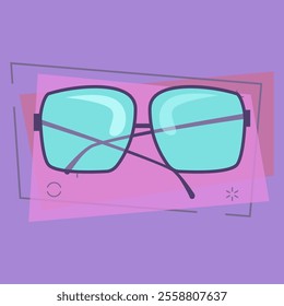 Stylish big eyeglasses. Spectacles with blue lens. Vector illustration can be used for topics like vacation, sun, tourist, fashion, unisex