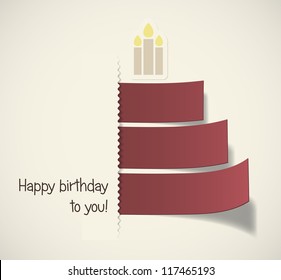 Stylish birthday cake formed by red ribbons. EPS10 vector