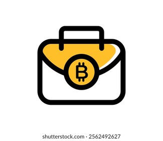 Stylish Bitcoin Briefcase Icon Design. modern illustration of a briefcase featuring the Bitcoin symbol, perfect for finance and cryptocurrency themes.