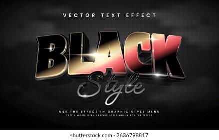 Stylish Black 3D text effect, editable vector.  Black, gold, and red color scheme.