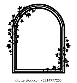 Stylish black arch frame adorned with ivy leaves, perfect for invitations, posters, or decorative projects with a nature-inspired theme.