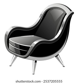 A stylish, black armchair with a sleek, modern design. The chair features a curved back, comfortable seat, and elegant chrome legs, making it a perfect choice for any contemporary interior.