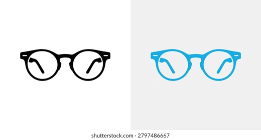 Stylish black and blue round eyeglasses displayed side by side showcasing different frame colors