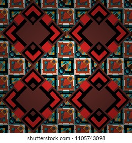 Stylish black, brown and red texture. Vector abstract geometric background. Seamless pattern with rhombus and polygons forming abstract wallpaper.