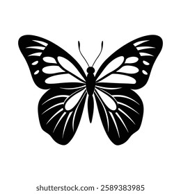 Stylish Black Butterfly Silhouette Outline for Decorative Graphics
