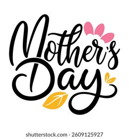 Stylish black calligraphy text "Mother's Day" on white background. Perfect for greeting cards, posters, gifts, and holiday-themed print or digital designs.