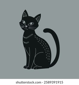 Stylish Black Cat Illustration Design