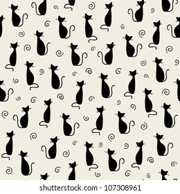 Stylish black cats pattern. Vector illustration