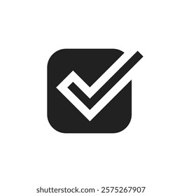 A stylish black checkmark icon in a rounded square symbolizes approval and task completion, perfect for various user interfaces, graphics, and design projects across multiple platforms