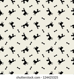 Stylish black dogs pattern with bones. Vector illustration