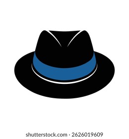 Stylish Black Fedora Hats with Blue Bands – Vector illustration Silhouette of Classic Mens Vintage Headwear