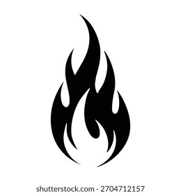 Ícone de vetor de chama preto elegante com contornos nítidos, perfeito para marcas, impressão, design de interface do usuário, tatuagens e gráficos profissionais.