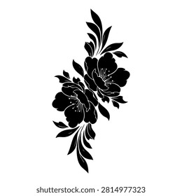 Stylish black floral tattoo featuring detailed flowers and leaves, perfect for body art or decorative purposes.
