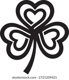 Elegante trébol negro de cuatro hojas con diseño de corazón