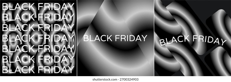 Banner elegante Black Friday com texturas abstratas de onda 3D em tons de cinza. Perfeito para anúncios, promoções, mídias sociais e modelos de marketing de vendas.