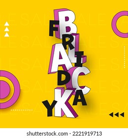 Stylish Black Friday Text Against Yellow Sale Pattern Background.