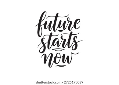 El futuro negro con estilo comienza ahora con letras en un estilo caligráfico contemporáneo, centrado en un fondo blanco liso