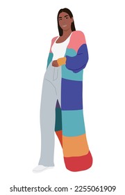 Stylish black girl dressed in trendy clothes. Fashionable young african american or latin woman in casual outfit street fashion style. Cartoon realistic vector illustration isolated, white background.