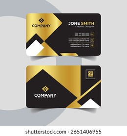 Stylish Black and Gold Business Card with Sharp Geometric Pattern