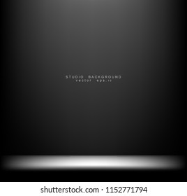 Stylish black gradient studio showcase room background with dark and light on wall texture abstract, empty space, can use for display your products. illustration Vector EPS 10