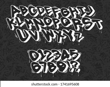 Stylish black graffiti font and numbers. Vector illustration