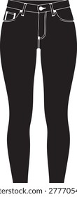Stylish black jeans featuring white piping and belt loops for a classic, trendy look.