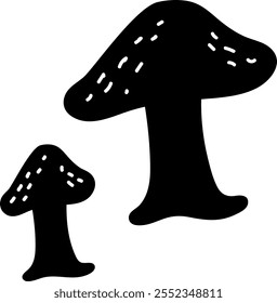 Stylish black mushrooms with white stripes growing side by side, creating a charming design on a plain white background. Perfect for a minimalist touch