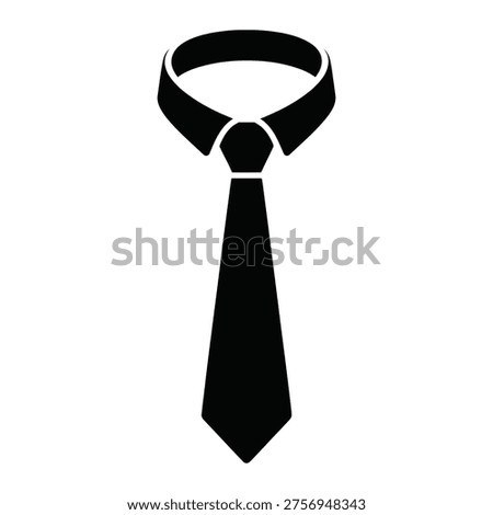 A stylish black necktie with a classic windsor knot displayed prominently against a plain background