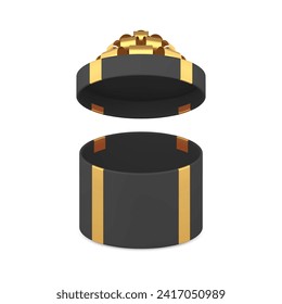 Elegante caja de regalo de círculo abierto negro con cinta de lujoso premio festivo icono 3d vector realista