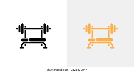 Stylish black and orange barbell rack icons featuring weight plates designed for fitness apps and gym branding to inspire strength training and workout routines