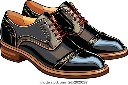 Stylish black Oxford shoes with red laces and detailed stitching