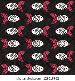 Stylish black pattern with fish. Vector illustration