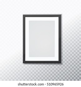 Stylish black photo frame with transparent shadow. Vector illustration