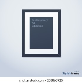 Stylish black photoframe with mount. Vector illustration