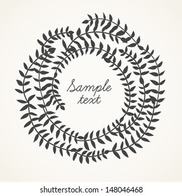 Stylish black round frame with leaves. Vector illustration
