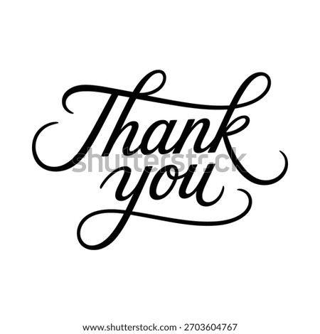 A stylish black script font spells out 'Thank you' on a clean white background, conveying gratitude.