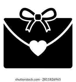 Stylish black silhouette of a gift envelope adorned with a bow and heart, symbolizing love, celebration, and special occasions.