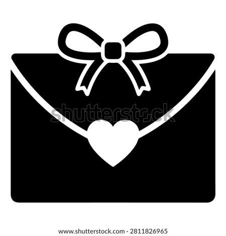 Stylish black silhouette of a gift envelope adorned with a bow and heart, symbolizing love, celebration, and special occasions.