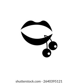 Stylish black silhouette of lips with cherries on a white background for modern design inspiration