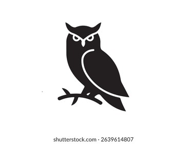 Stylish Black Silhouette of an Owl Perched on a Branch