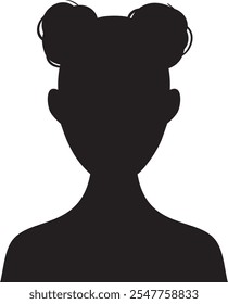 Stylish black silhouette of a person with a trendy double bun hairstyle on a white background, perfect for icons or profile pictures