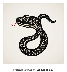 Stylish Black Snake Emblem or Brand. Dynamic Snake Logo with Bold Typography. Serpent Mascot. Professional Emblem. Modern Snake Logo Design. Symbol of Chinese New Year.