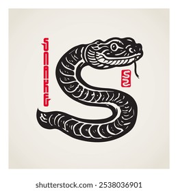 Stylish Black Snake Emblem for Business, Sport Team or Gaming Brand. Dynamic Snake Logo with Bold Typography. Serpent Mascot. Professional Emblem. Modern Snake Logo Design.