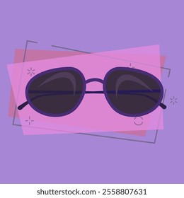 Stylish black sunglasses. Summer eyewear with violet frame. Vector illustration can be used for topics like sun, accessory, fashion, aviator